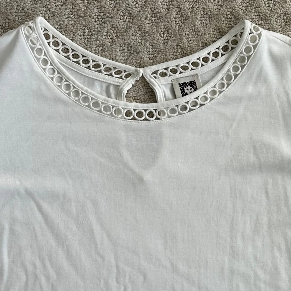 Anne Klein Harmony Knit Lace Trim Elbow Sleeve T-Shirt White Size 2X Casual - Picture 5 of 13